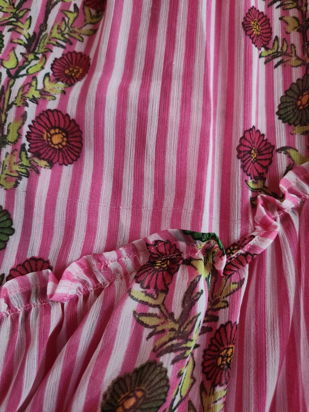 Free People Alejandra Hot Pink Combo Striped Floral High-Low Midi Dress - Picture 11 of 16